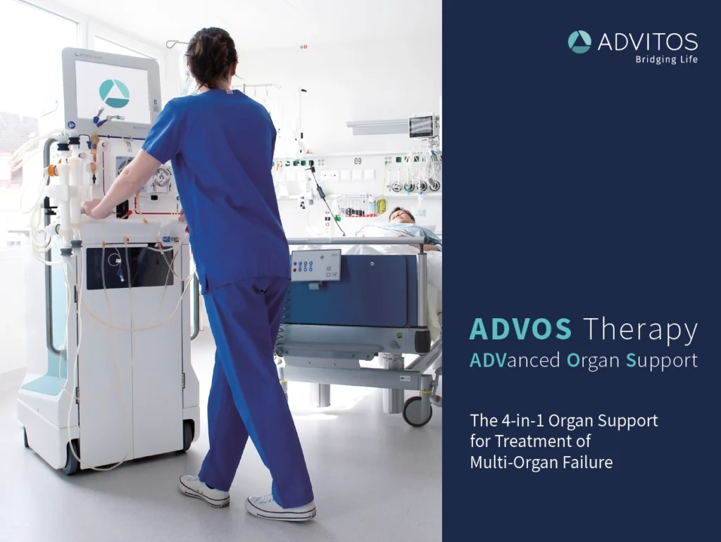 The illustration shows the cover page of the ADVOS brochure. The brochure provides an overview of the ADVOS method of the company ADVITOS